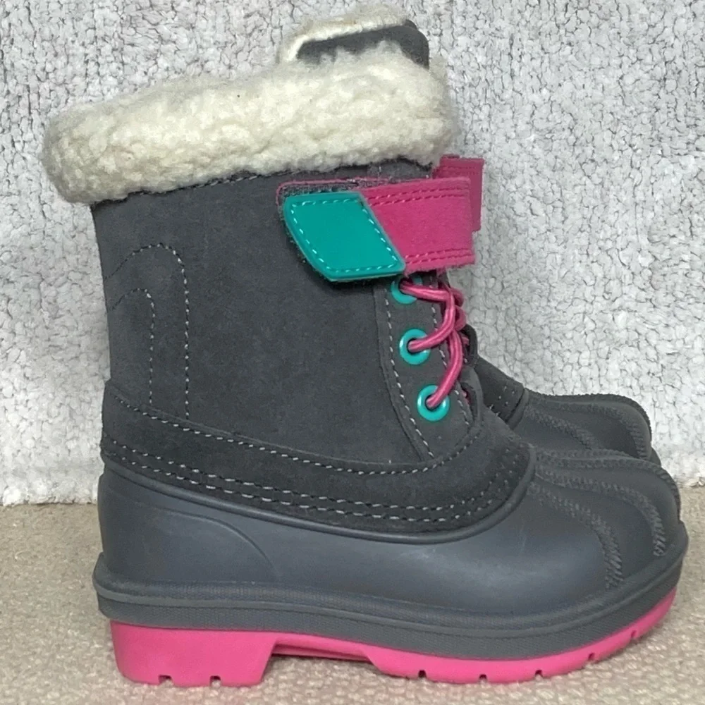 Cat & Jack Kids Black/Pink/Green Leather Journey Winter Snow Boots Size US 5